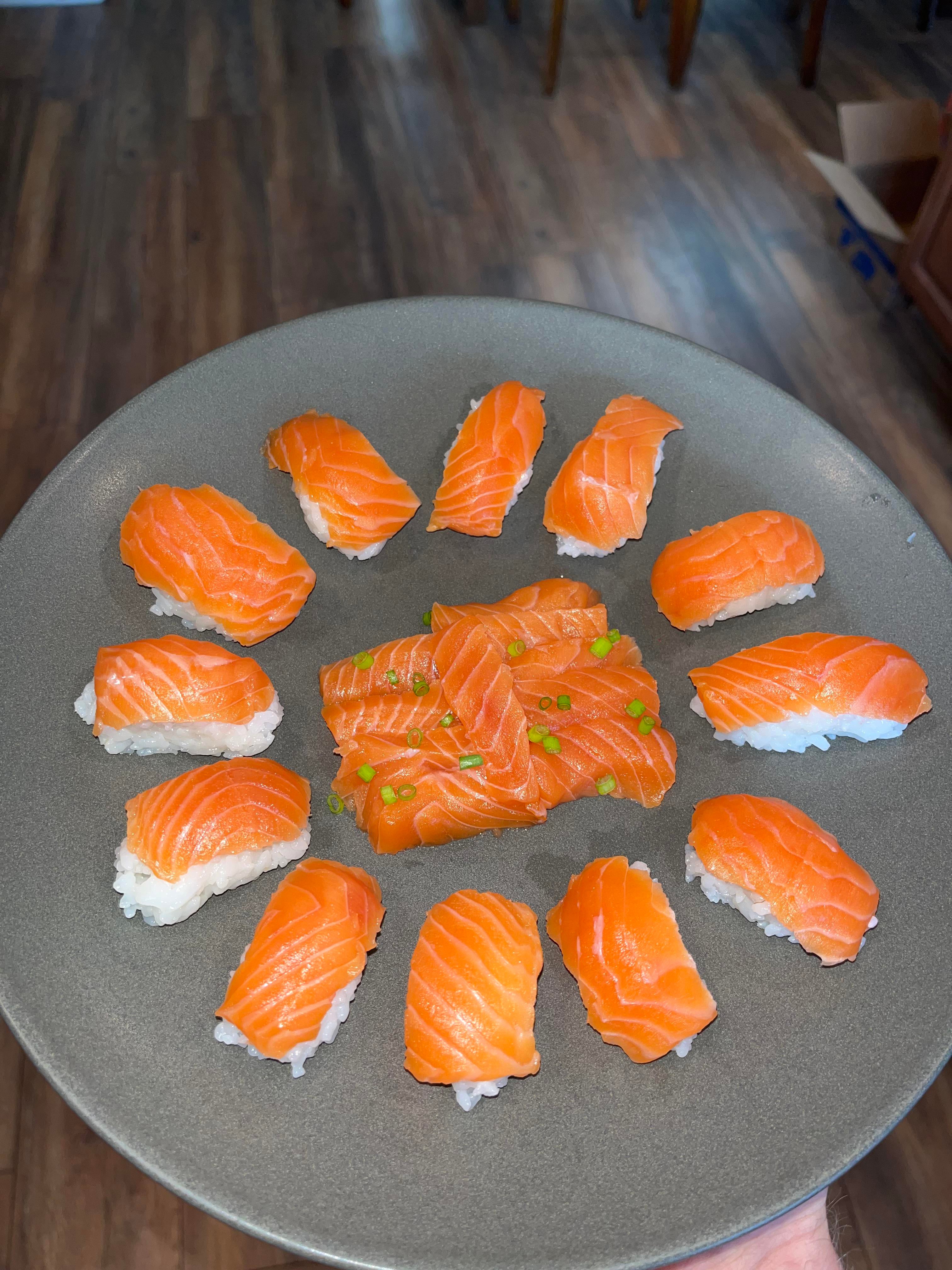 First time doing sushi! Fish is from a King salmon that I caught in the Puget Sound. Lonely Japan