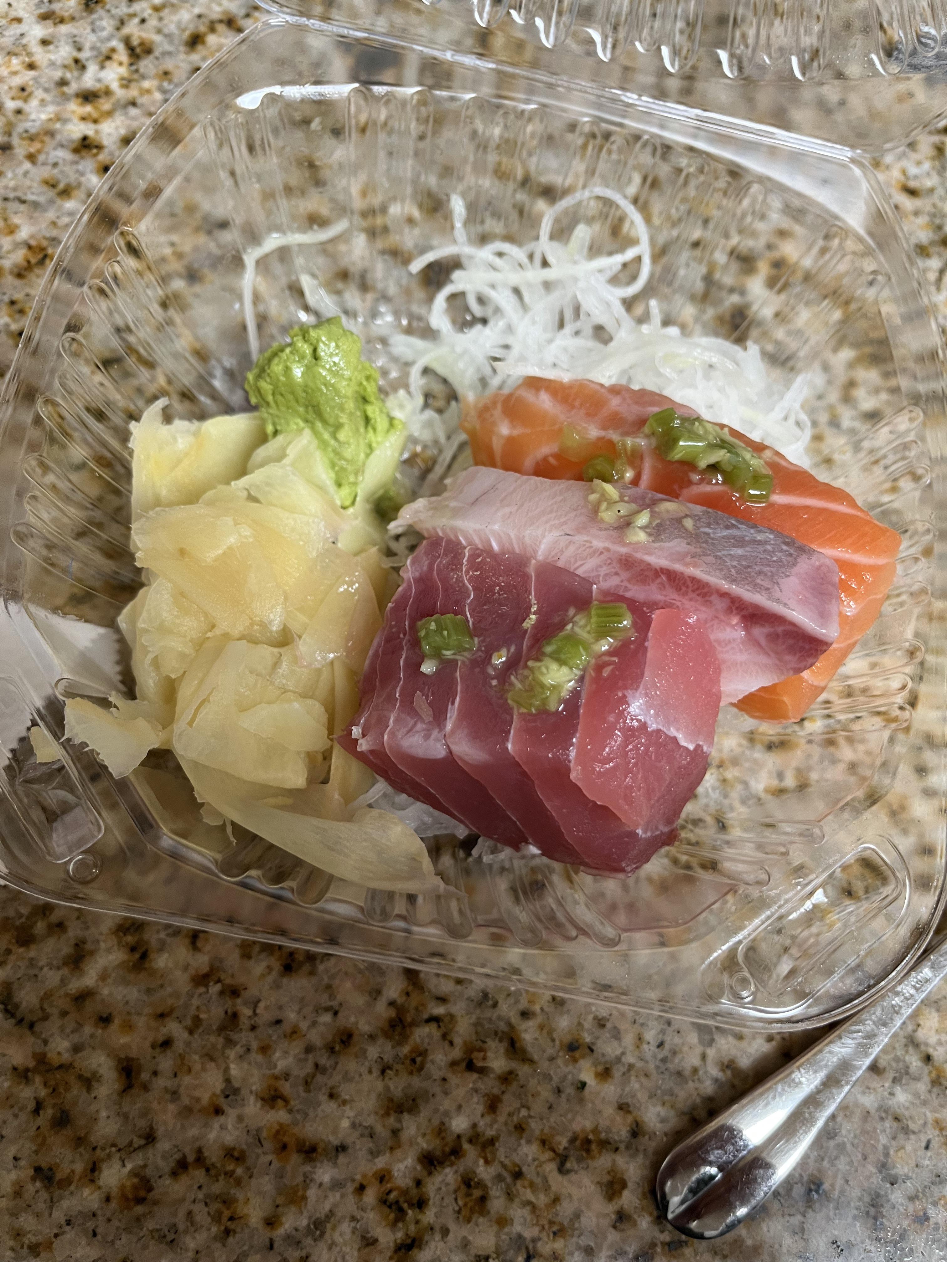 Is this fresh sashimi? What are all of the white lines? And is sashimi