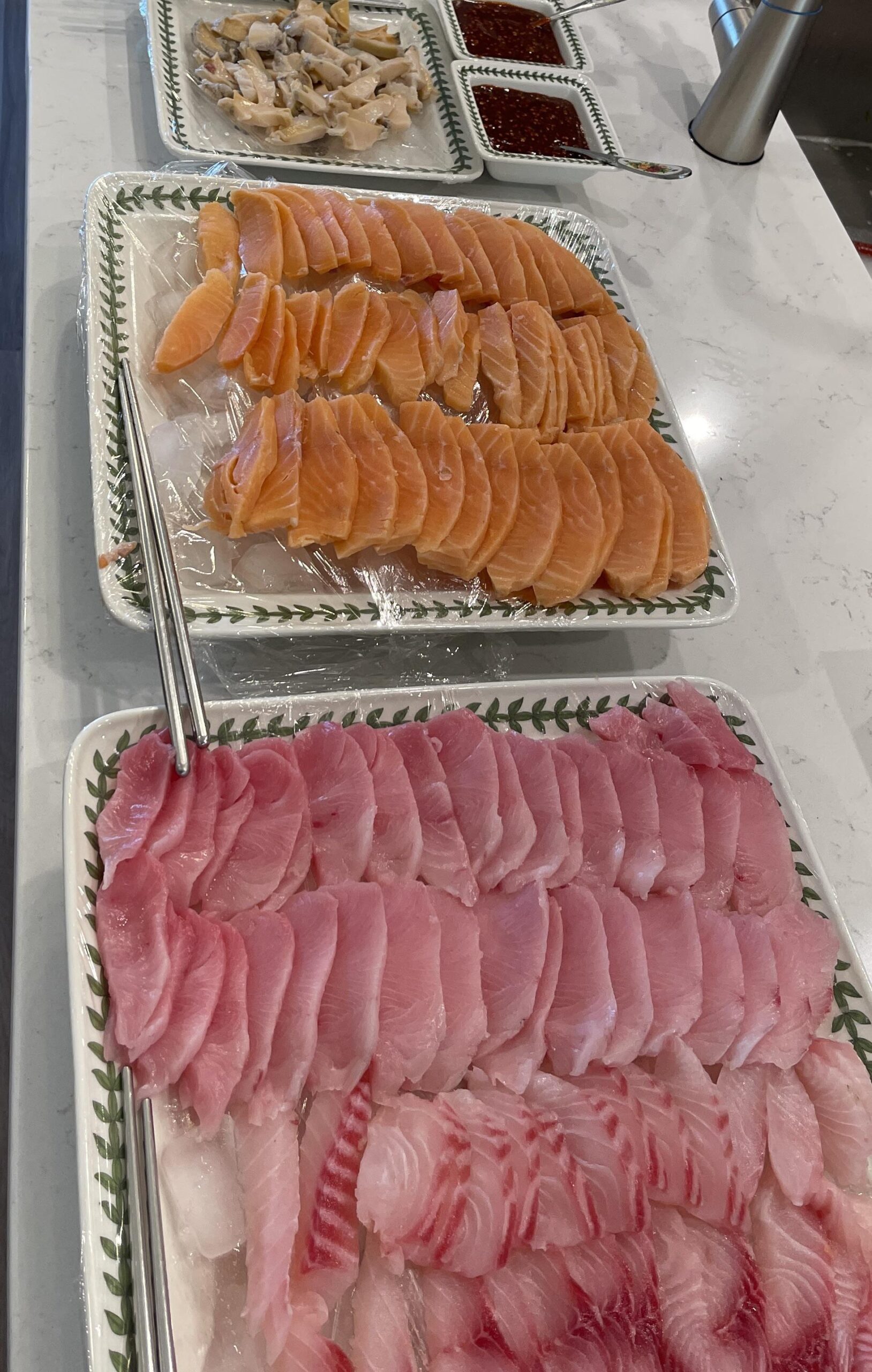 Snapper, hamachi, salmon, and abalone as part of our Mother’s Day dinner. Lonely Japan