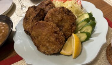 Made some menchi katsu with a pork-beef mixture.