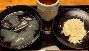 Made traditional Japanese dessert called Kuzumochi
