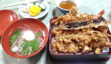 Tempura Yatsuteya in Kanda, Tokyo! The batter soaked in sauce was delicious!
