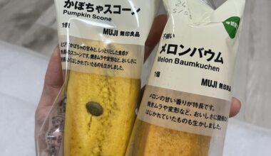 Baked goods from muji - pumpkin scone and melon baumkuchen
