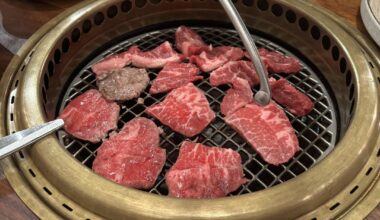 Grilling some meat and sushi