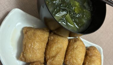 Homemade inari sushi and miso soup