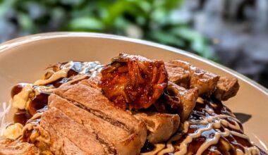 Okonomiyaki at a whole nother level with a pork sirloin steak on top. (After this, we'll never do the thin sliced pork again)