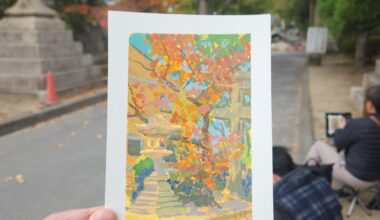 Went out with our newly formed painting club based out of Kansai to the Fujinomori Shrine in Kyoto to catch the last remnants of the fall leaves.