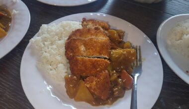 Chicken Katsu Curry homemade in a wok. Jasmine Rice in a Zojirushi.