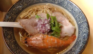 Shrimp is on the top of the ramen!