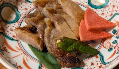 Grilled pork marinated in sake lees
