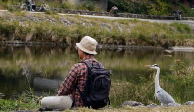 This guy always in a bucket hat by the Kamo River is the Heron Whisperer. Blue Herons like him and approach him often. If you want a pic, keep your distance and zoom. They'll fly away if anyone else gets close.  3. Takano colors 4. Ohara Michi pancake effect 5. Cafe Nama Chocolat 6. Okazaki Ground