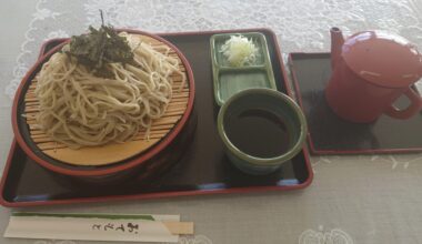 特盛りざる蕎麦と海老天、舞茸天 Special zaru soba, shrimp tempura, and maitake tempura
