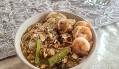 Somen Noodles and Shrimp Wontons in broth