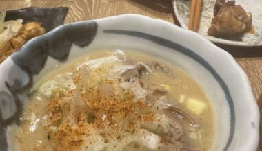 Can anyone identify this dish.   It was at this restaurant: Nikuju Gyoza Seisakujo Dandadan Sakaba Shibuya Store