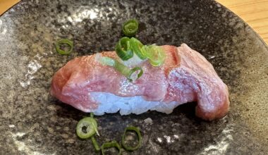 The best nigiri I’ve ever had.  In a small town in Tokachi Hokkaido.  F1 beef nigiri (birianbeefkuhime)