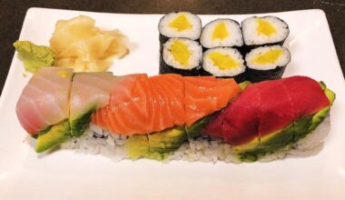 Two Sushi Rolls On One Plate