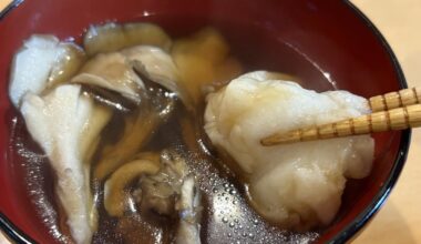 I put maitake mushrooms in a simple soy sauce broth and added mochi. I don't know if this can be called ozōni, but it is a refreshing Japanese-style soup.😋