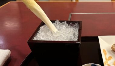 Japanese root crop dipped in miso, part of a kaiseki