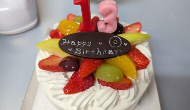 Celebrating a birthday with a fruit cake