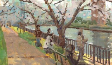 Went to Sakuranomiya Park to paint today with our painting club. A little too early for the cherry blossoms.