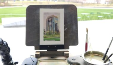 Did a plein-air painting of the Sky Umeda Building today with our paint club.