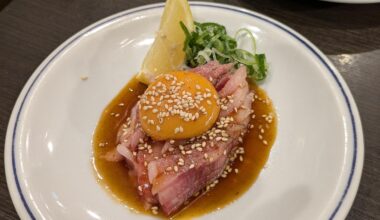 Yakiniku appetizer. Yukhoe made from Japanese Wagyu black beef. No salad needed…