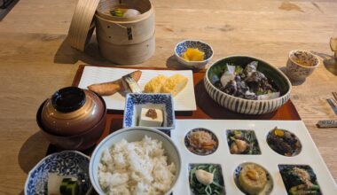 Breakfast at a ryokan in Hyogo Prefecture.
