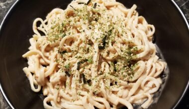 Cold soba noodles with a deep roasted sesame dressing and furikake