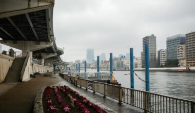 Rainy day walk along the Sumida River