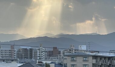 Afternoon sunshine pushing through the clouds.  From my balcony, Fukuoka. My pick