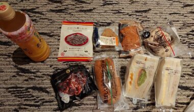 After a long day of walking, some konbini food is all we wanted