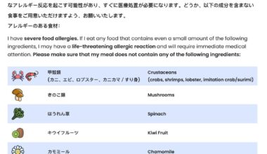 Food Allergy Card for Japan Travel