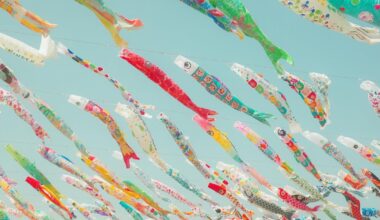 Carp-windsocks along Akuta River, Osaka