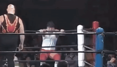 Keiji Muto & Bam Bam Bigelow greet each other before their match