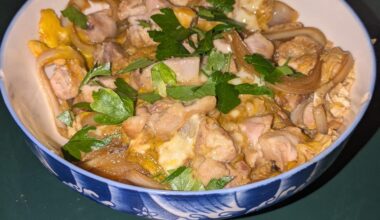 Some Oyakodon 親子丼 [Parent and child bowl] I made earlier w/ homemade dashi 出汁