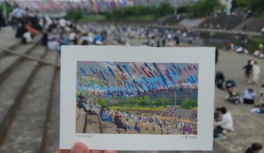 Went out today to check out a Koinobori in Takasuki north of Osaka and went Plein-Air painting with our painting club.