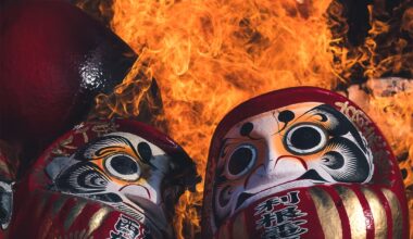 Scenes from a Daruma Burning Festival in January