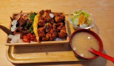Karaage ekiben from a local spot. Any clarification on the veggies/ingredients on the left side?