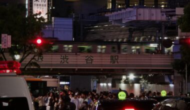 Waiting at Shibuya crossing