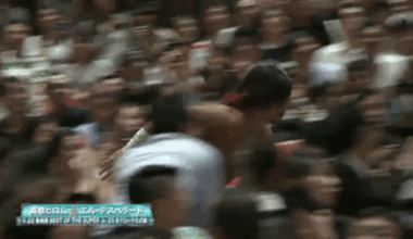 Hiromu Takahashi crushes El Desperado with a ridiculous John Woo dropkick