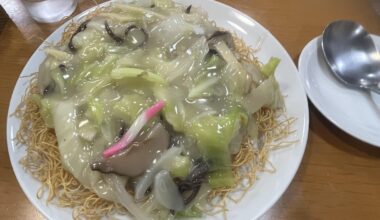 "Sara Udon" A local Nagasaki dish of crispy fried noodles topped with a thick vegetable sauce.