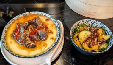 Eggplant Chawanmushi and Cucumber salad