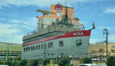 Two of the wildest love hotels at the Yokohama Interchange! Dinosaurs or ships? Take your pick!