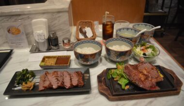 Gyutan (grilled beef tongue)+Steak meal combos at Gyutan Dori in Sendai Station