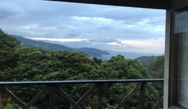 Some old pics when I lived in Itoh. My balcony and my onsen, in different seasons.