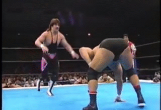 Eddie Guerrero goes for a Hurricanrana, but the Iceman’s not having it.