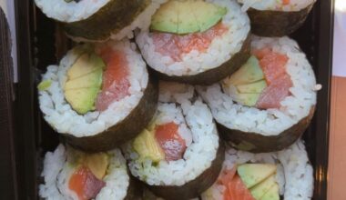 Grocery store sushi on top