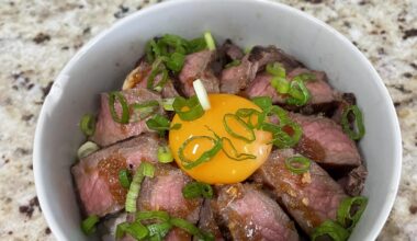 ステーキ丼 - My homemade Steak Donburi with egg yolk and onion steak sauce