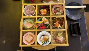 Uni, scallop and salmon don, seasonal sashimi, and premium sushi at Oo-Kinza Fish House in Toronto