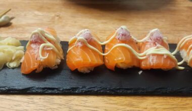 Homemade salmon nigiri